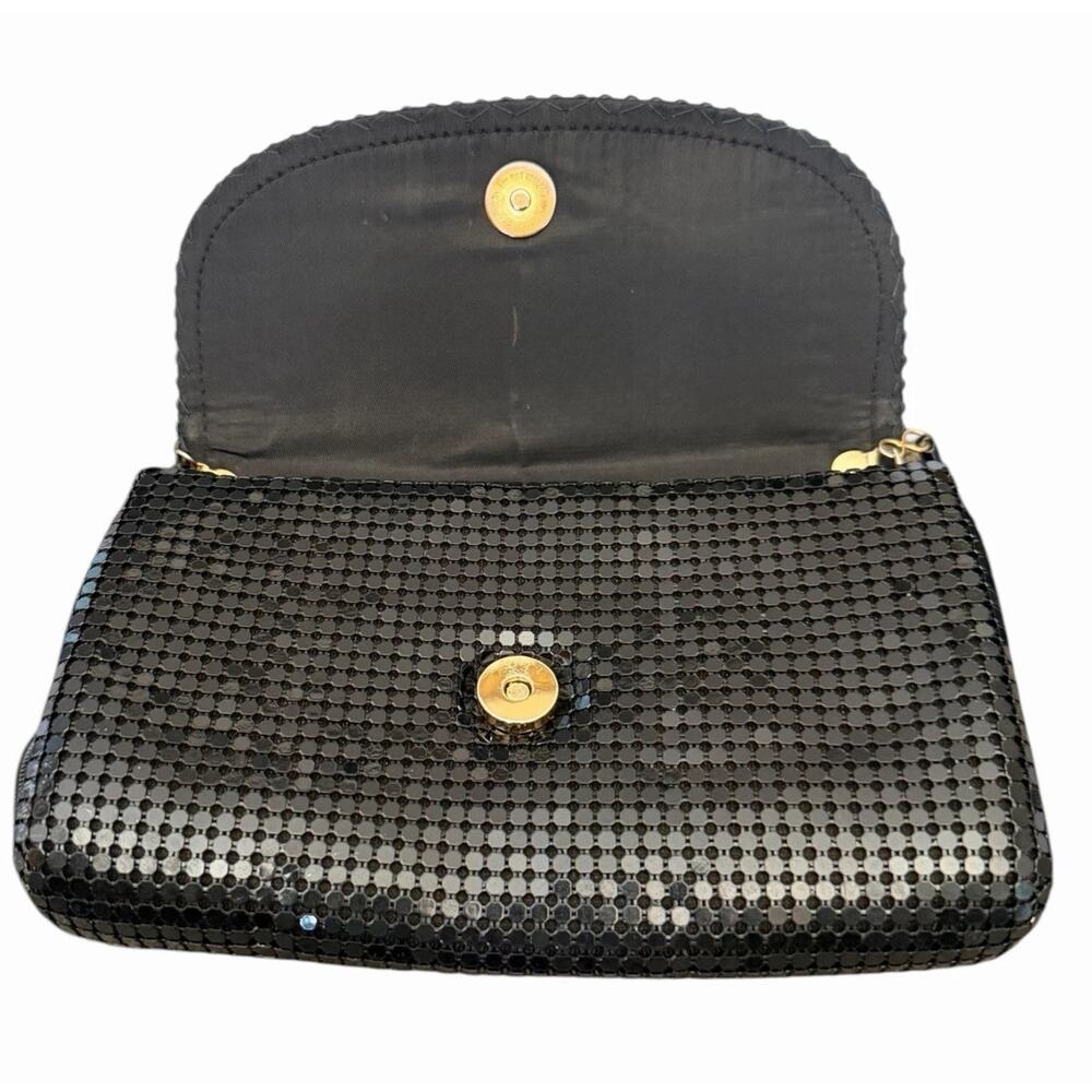 Vintage Black Metal Mesh Rhinestone Evening Bag Clutch Crossbody Y2K Disco - Picture 3 of 14